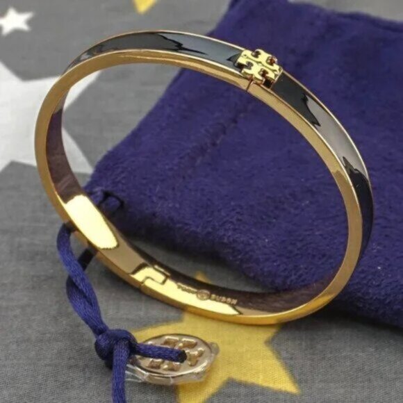 Tory Burch Jewelry - Tory Burch Kira Enamel 7mm Bracelet Bangle in Black (Brand New) Medium